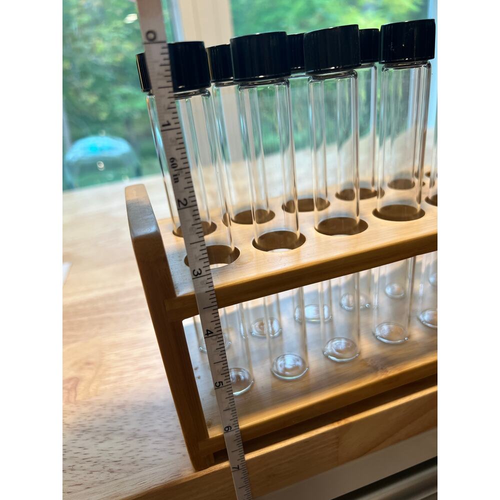 12 Capped Glass Test Tubes with Wood Stand Display Rack Science Lab Testing - Picture 9 of 12